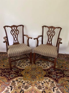 Pair of English-Made Carved Chippendale Style Mahogany Armchairs