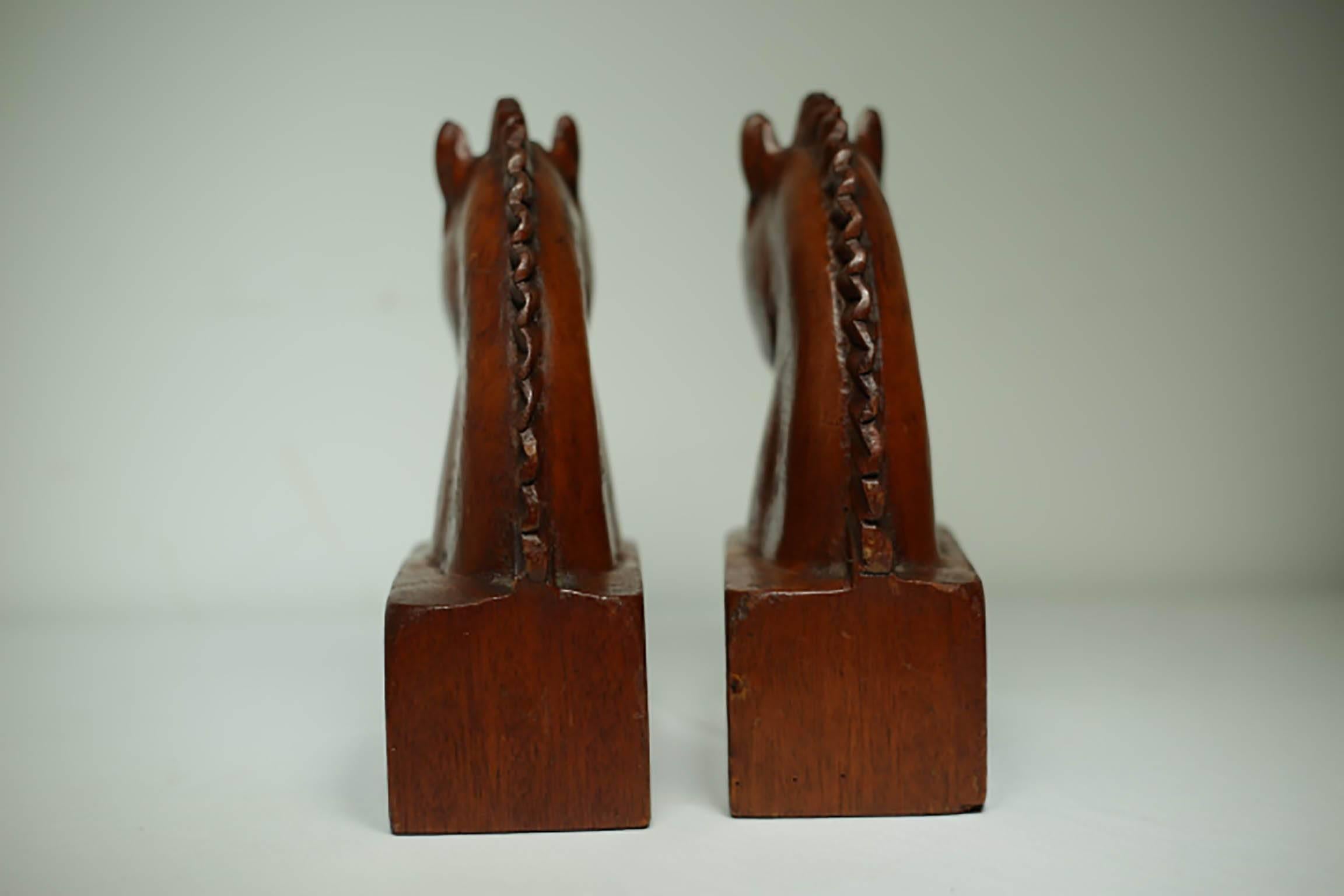 20th Century Pair of Wood Horse Bookends, circa 1950s