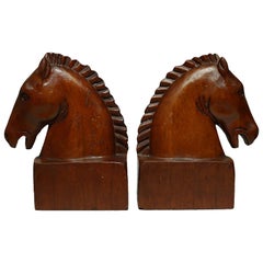 Pair of Wood Horse Bookends, circa 1950s