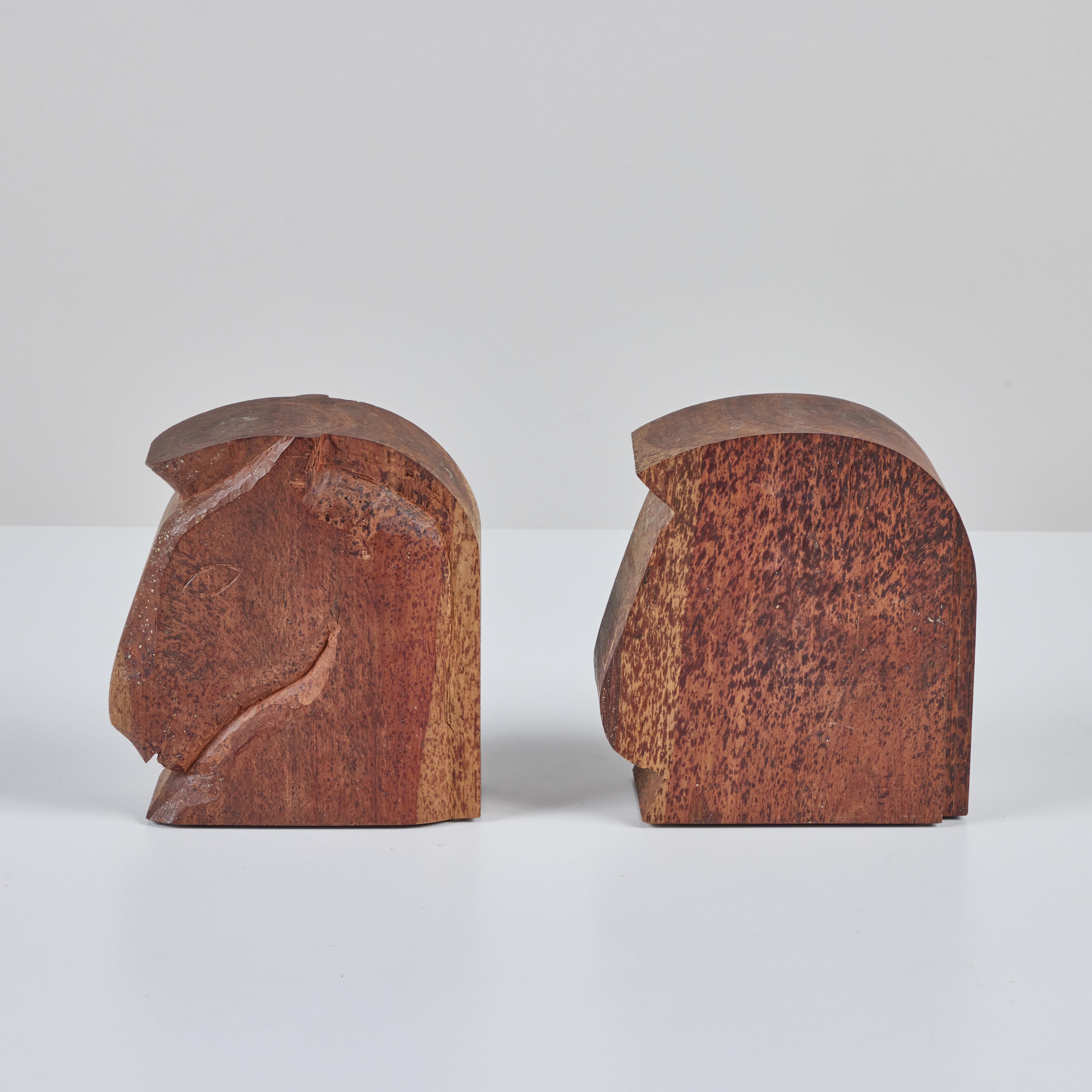 20th Century Pair of Wood Horse Head Bookends