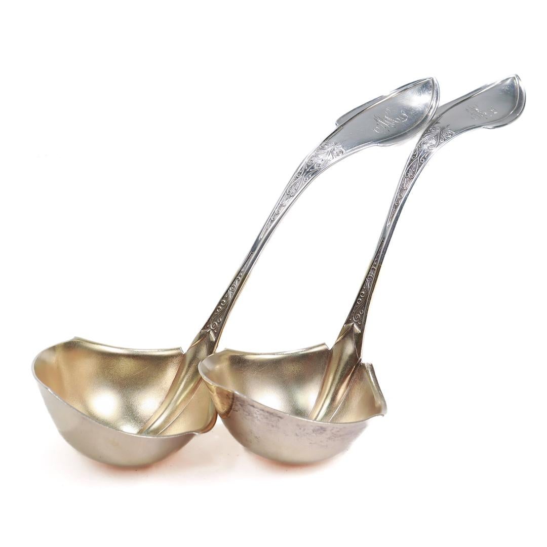 Pair of Wood & Hughes Sterling Silver Zephyr Pattern Gravy or Sauce Ladles For Sale 12