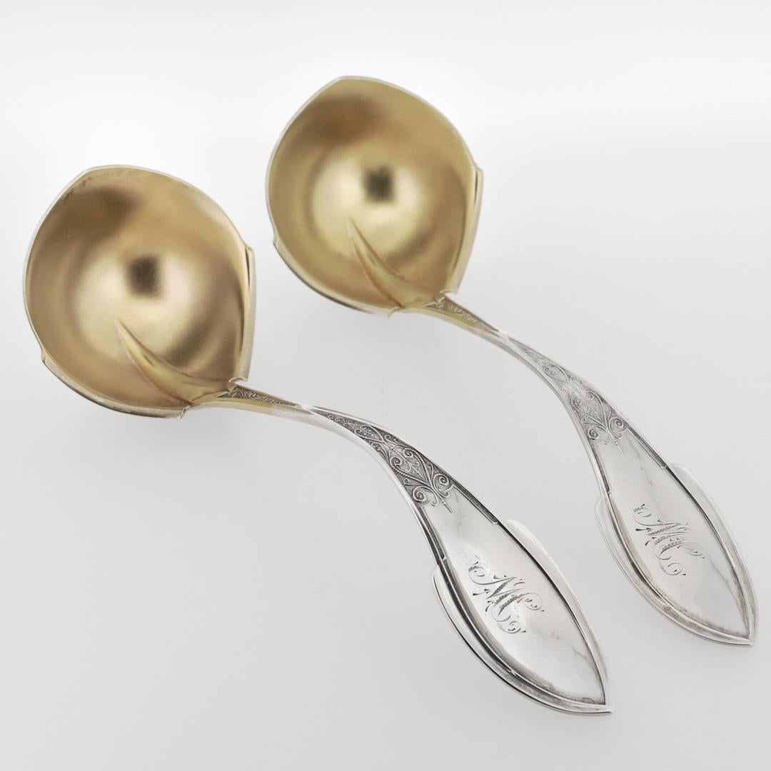 Aesthetic Movement Pair of Wood & Hughes Sterling Silver Zephyr Pattern Gravy or Sauce Ladles For Sale