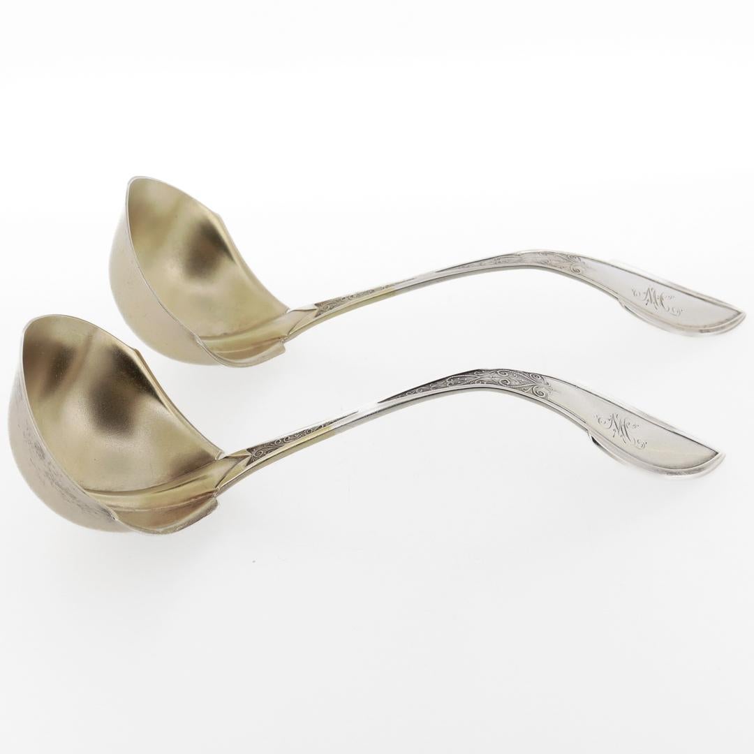 Pair of Wood & Hughes Sterling Silver Zephyr Pattern Gravy or Sauce Ladles For Sale 2