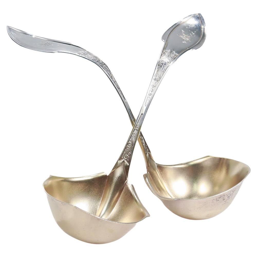 Pair of Wood & Hughes Sterling Silver Zephyr Pattern Gravy or Sauce Ladles For Sale