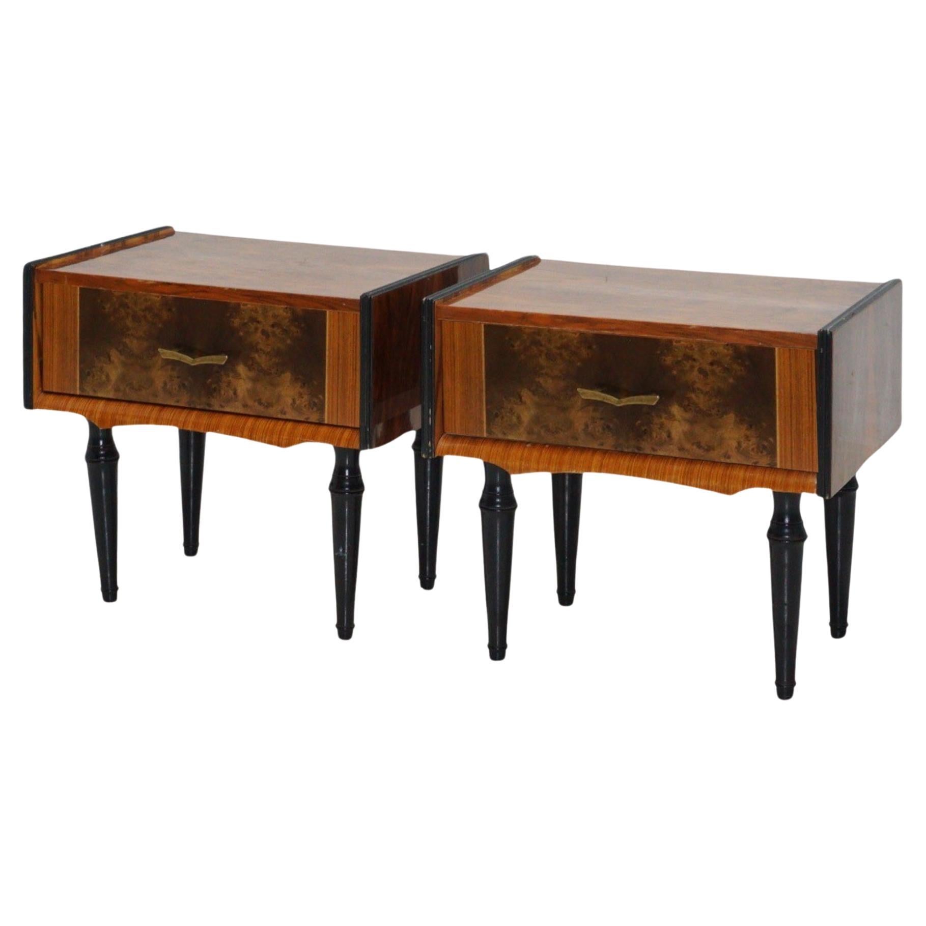 Pair of Wood Inlay Nightstands, 1970s For Sale
