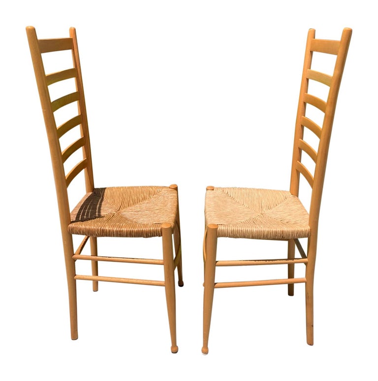 Pair of Wood Italian Ladder Back Chairs Attributed to Gio Ponti For Sale at 1stDibs