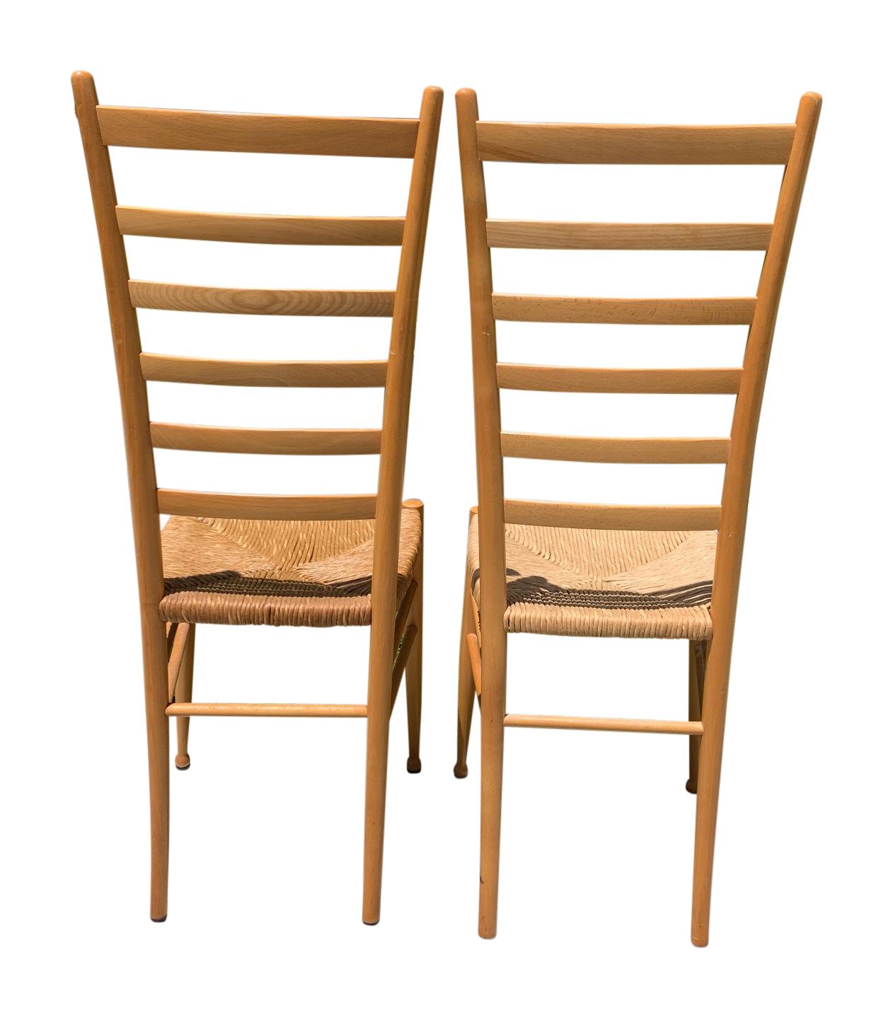 20th Century Pair of Wood Italian Ladder Back Chairs Attributed to Gio Ponti