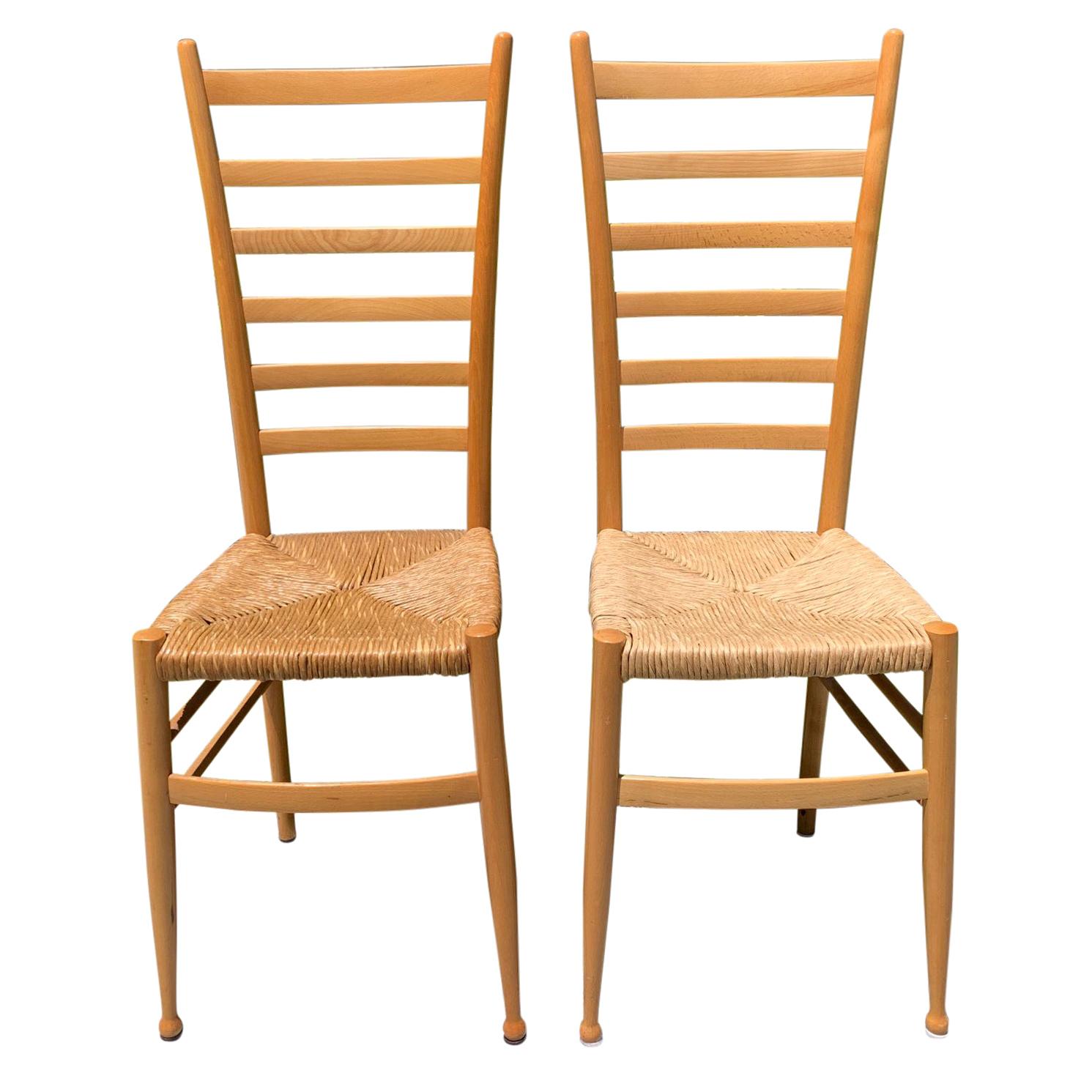 Pair of Wood Italian Ladder Back Chairs Attributed to Gio Ponti