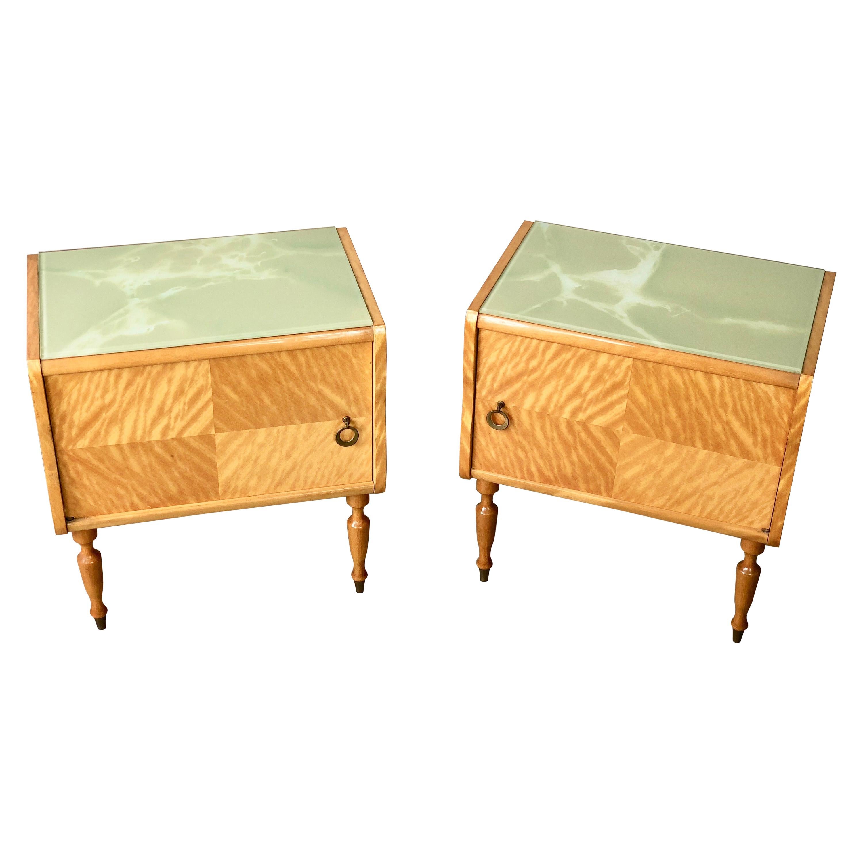 Pair of Wood Lacquered Side Table Nightstands Vittorio Dassi style, 1950s, Italy