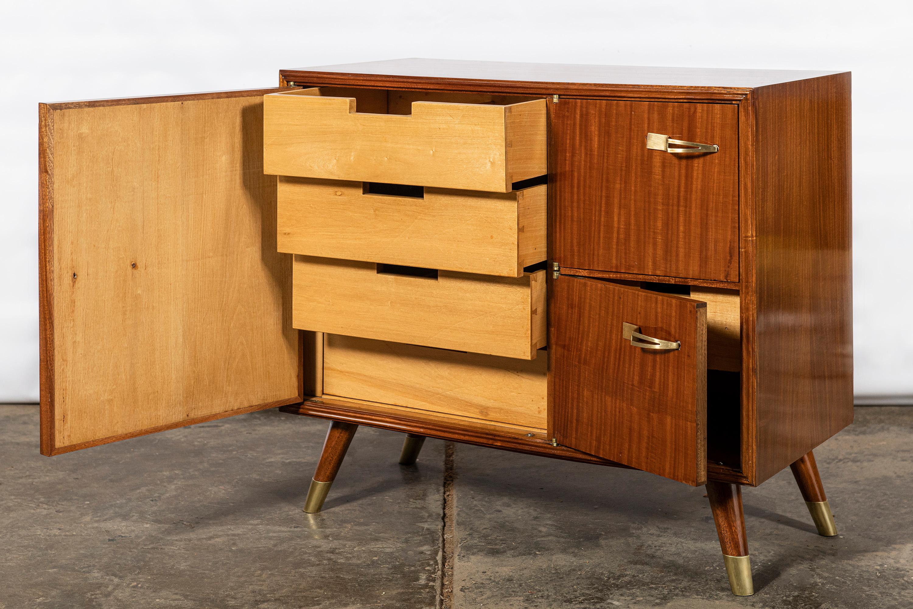 Argentine Pair of Wood, Leather and Bronze Night Stands by Englander & Bonta, Argentina