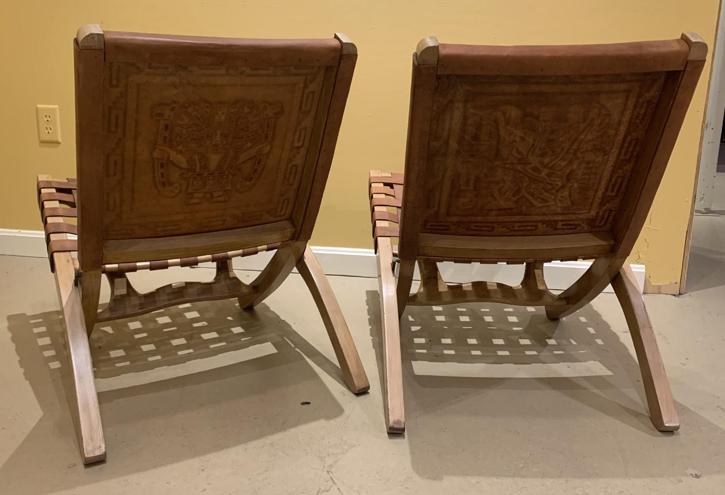20th Century Pair of Wood and Leather Folding Side Chairs from Peru, circa 1970s