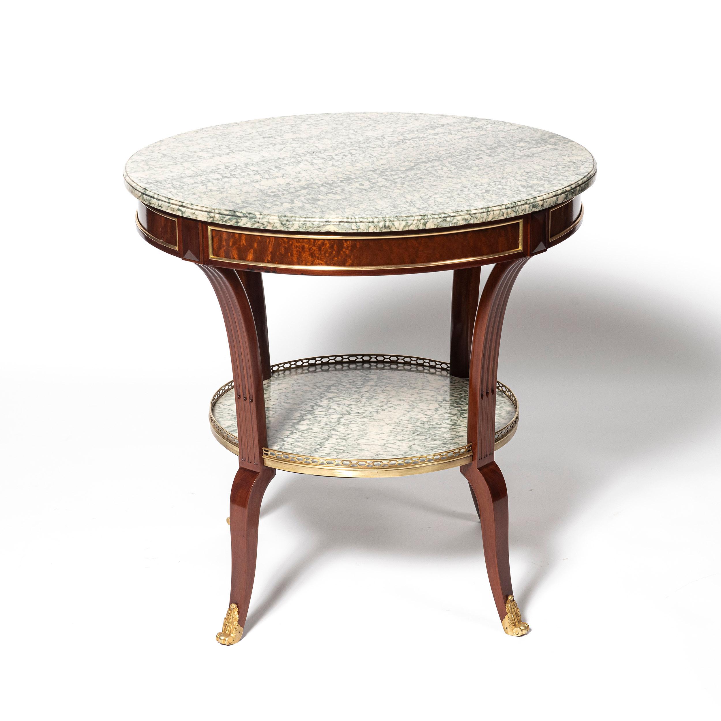 Pair of wood, marble and bronze side tables. France, late 19th century.