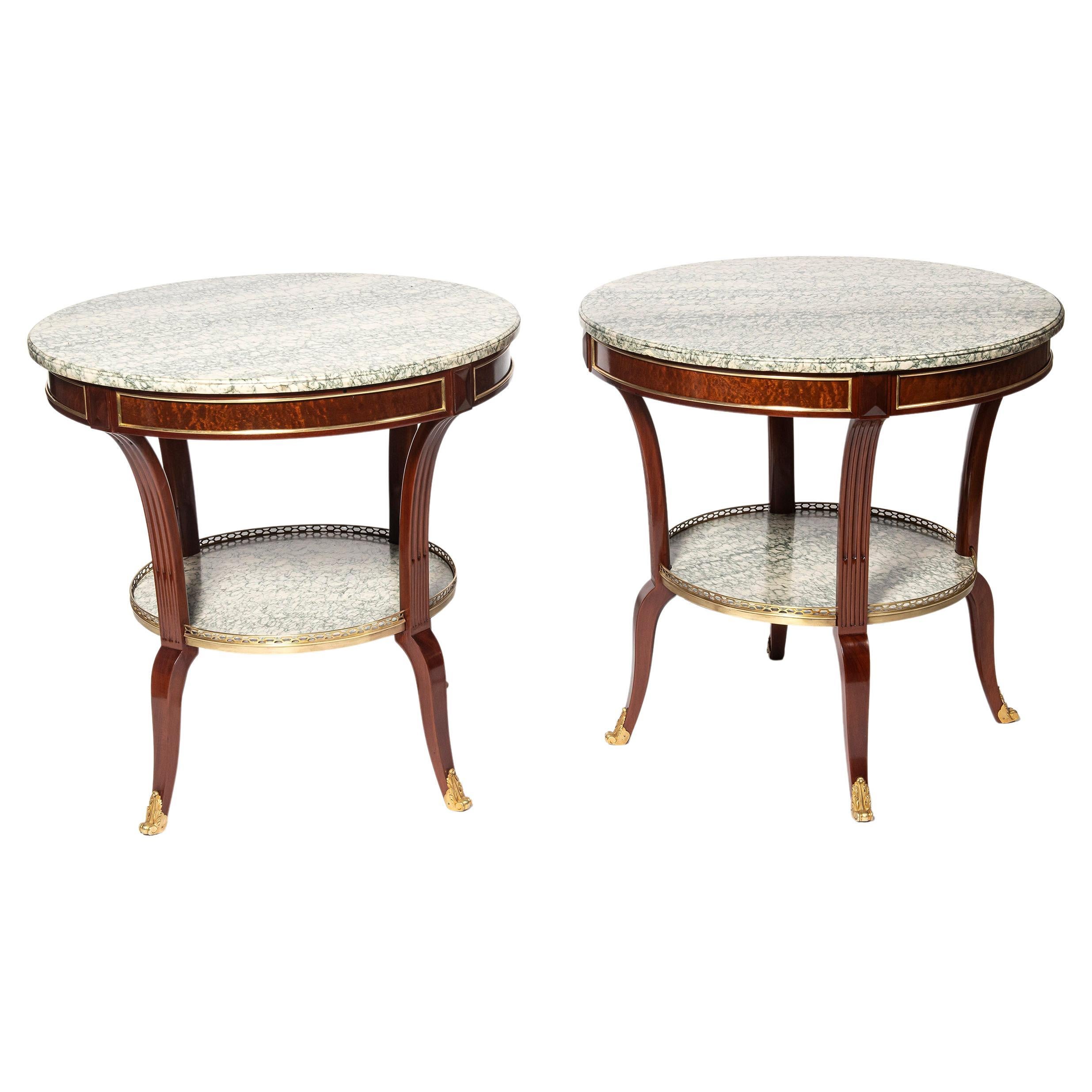 Pair of Wood, Marble and Bronze Side Tables, France, Late 19th Century