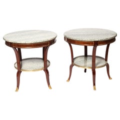 Antique Pair of Wood, Marble and Bronze Side Tables, France, Late 19th Century