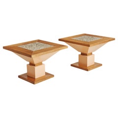 Paar Couchtische oder Beistelltische aus Holz + Marmor, Italien 1960er Jahre