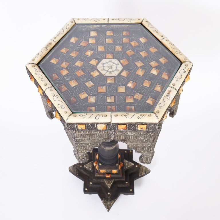 Pair of Wood Metal and Bone Stands or Tables For Sale at 1stDibs