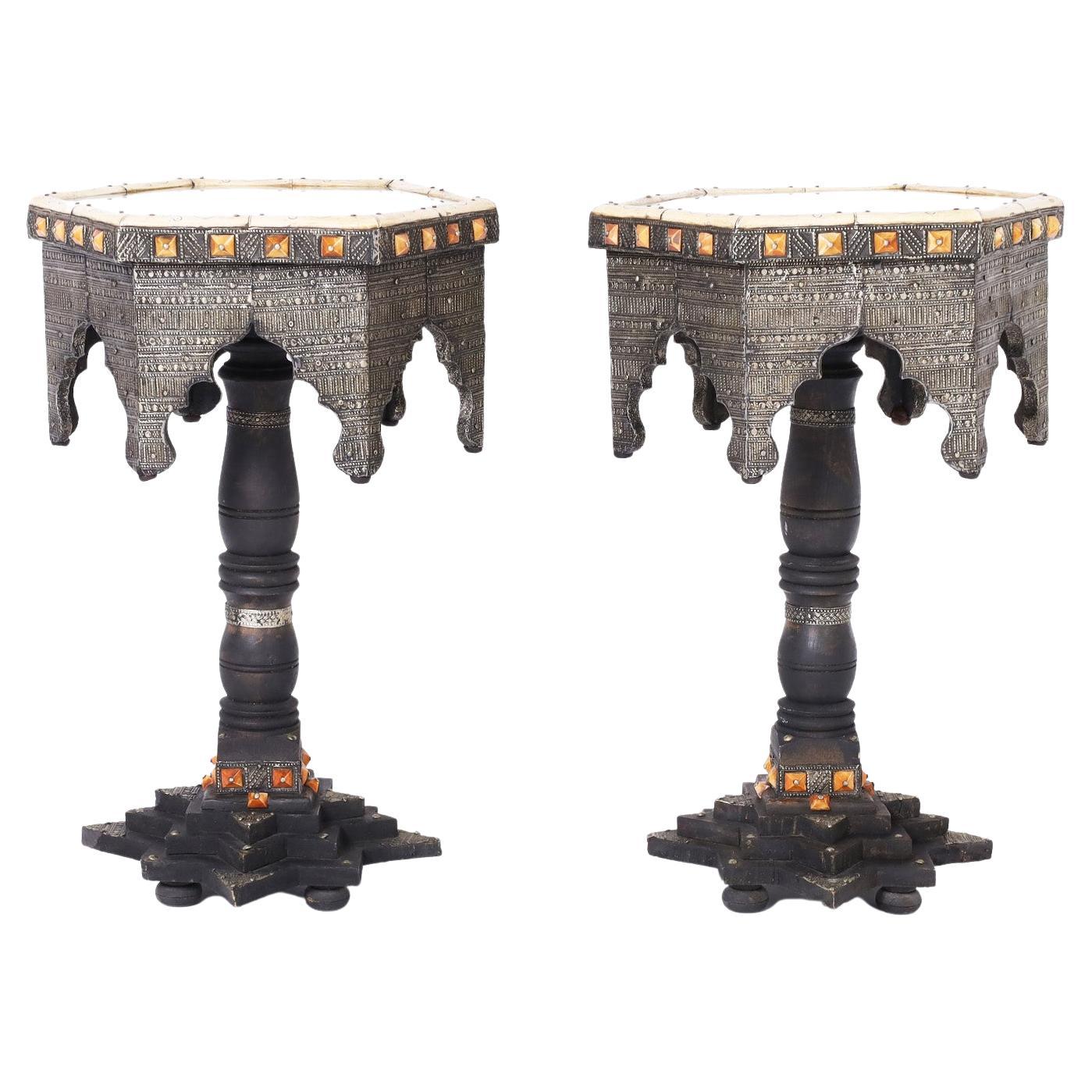 Pair of Wood Metal and Bone Stands or Tables