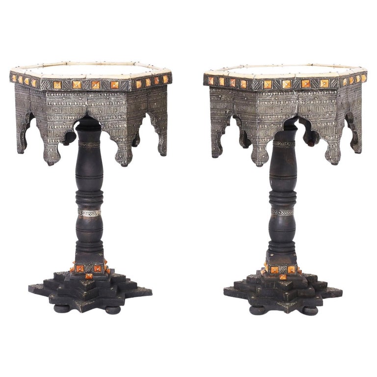 Pair of Wood Metal and Bone Stands or Tables For Sale at 1stDibs