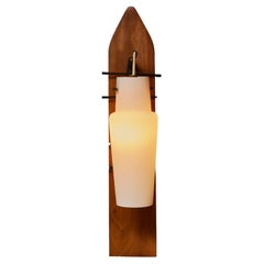Pair of Wood, Metal and Opaline Glass Wall Sconces
