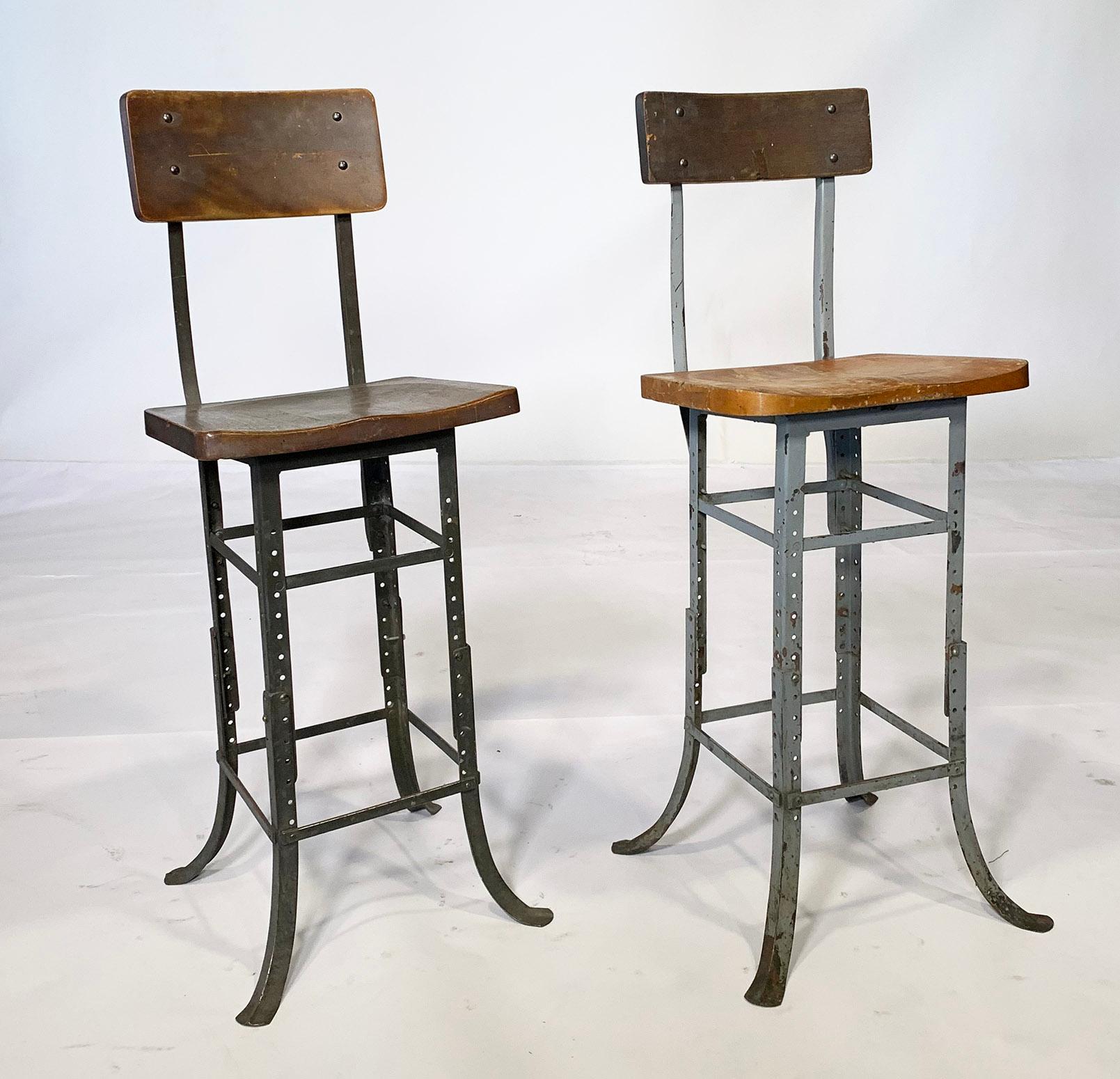 Pair of Wood & Metal Factory Shop Stools, with a seat height of 27 1/2