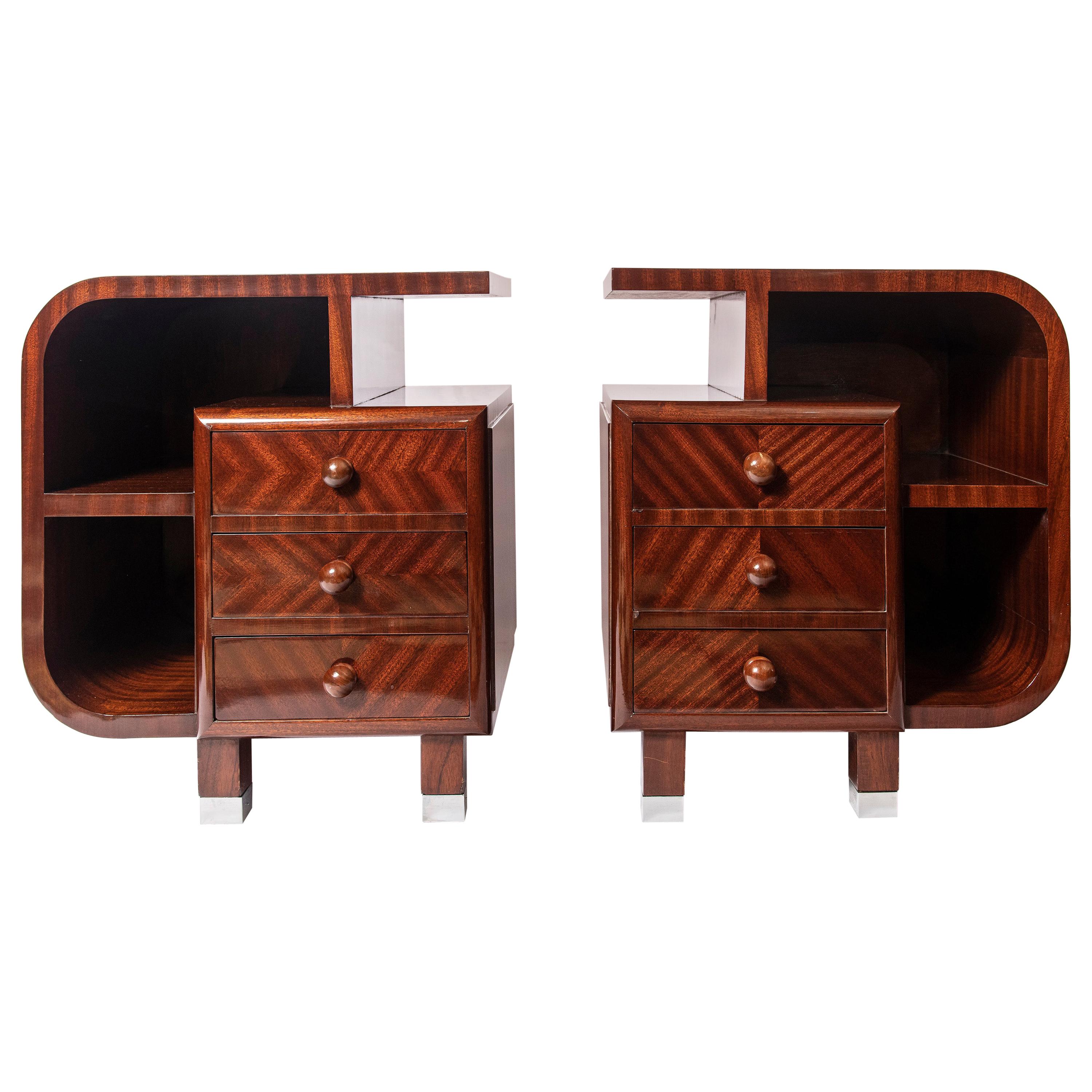 Pair of Wood Nightstands, Art Deco Period, France, circa 1940 For Sale