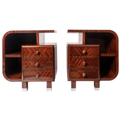 Antique Pair of Wood Nightstands, Art Deco Period, France, circa 1940