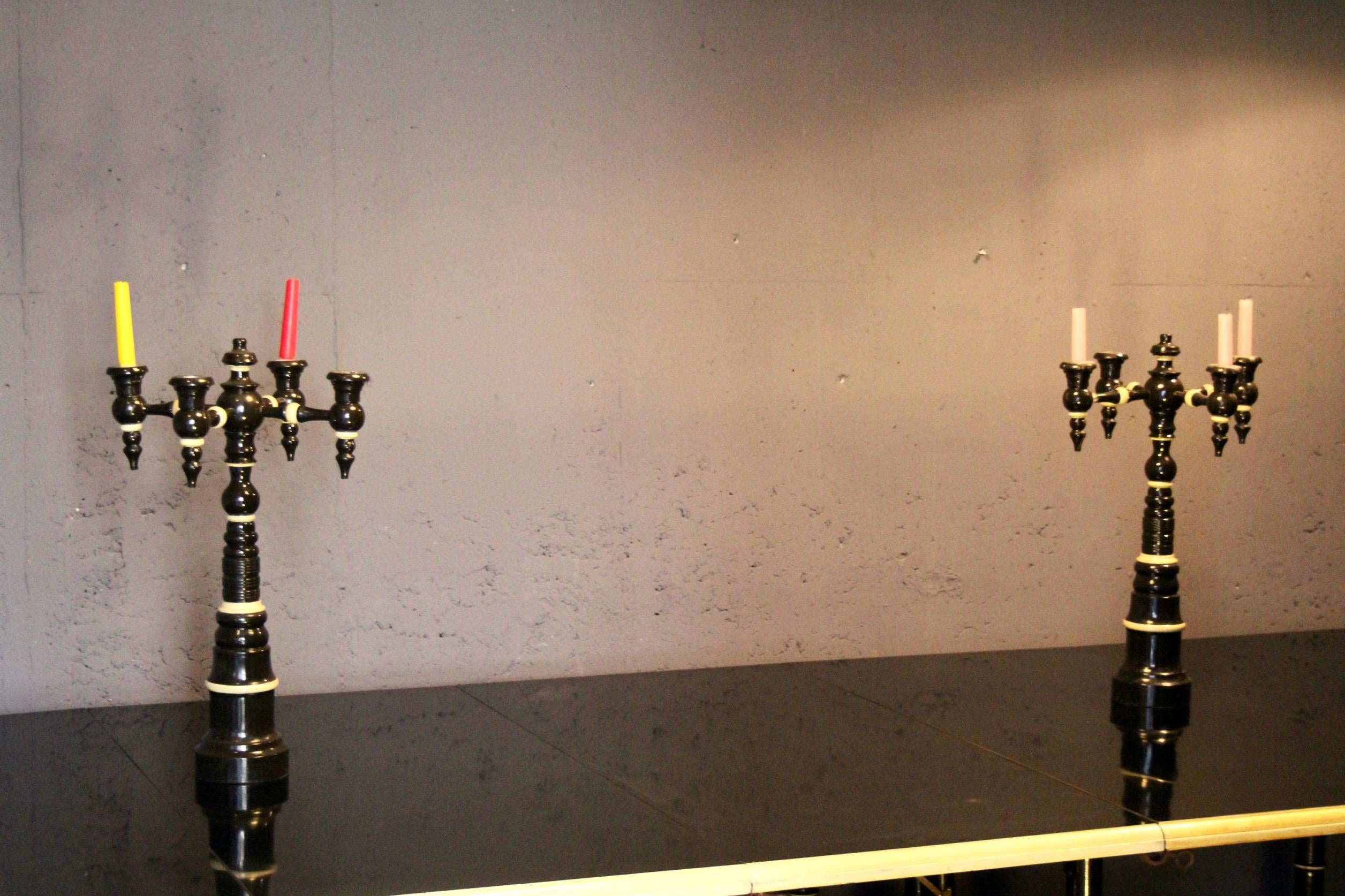 Pair of painted wood candlestick 