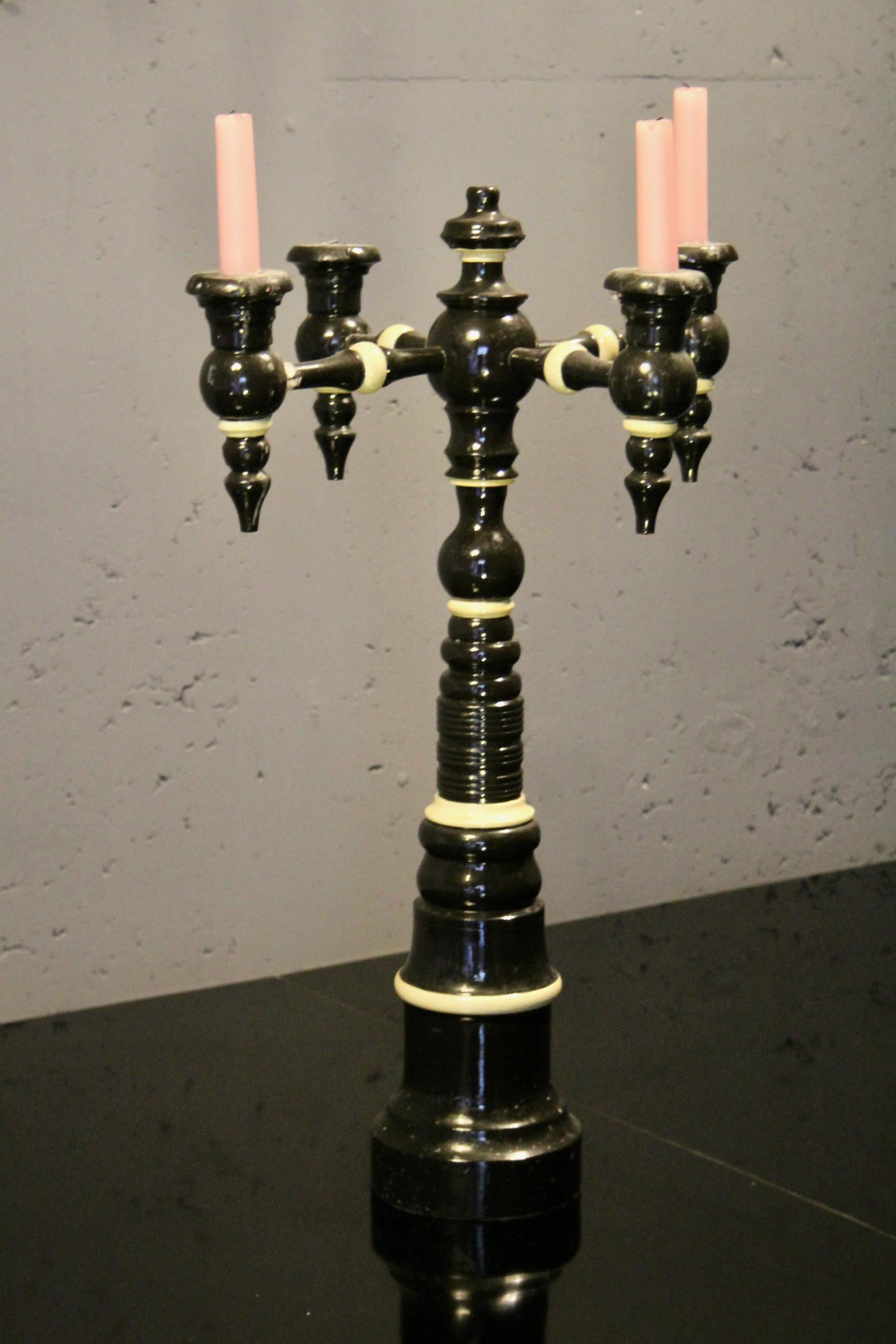 French Pair of wood painted candlestick For Sale