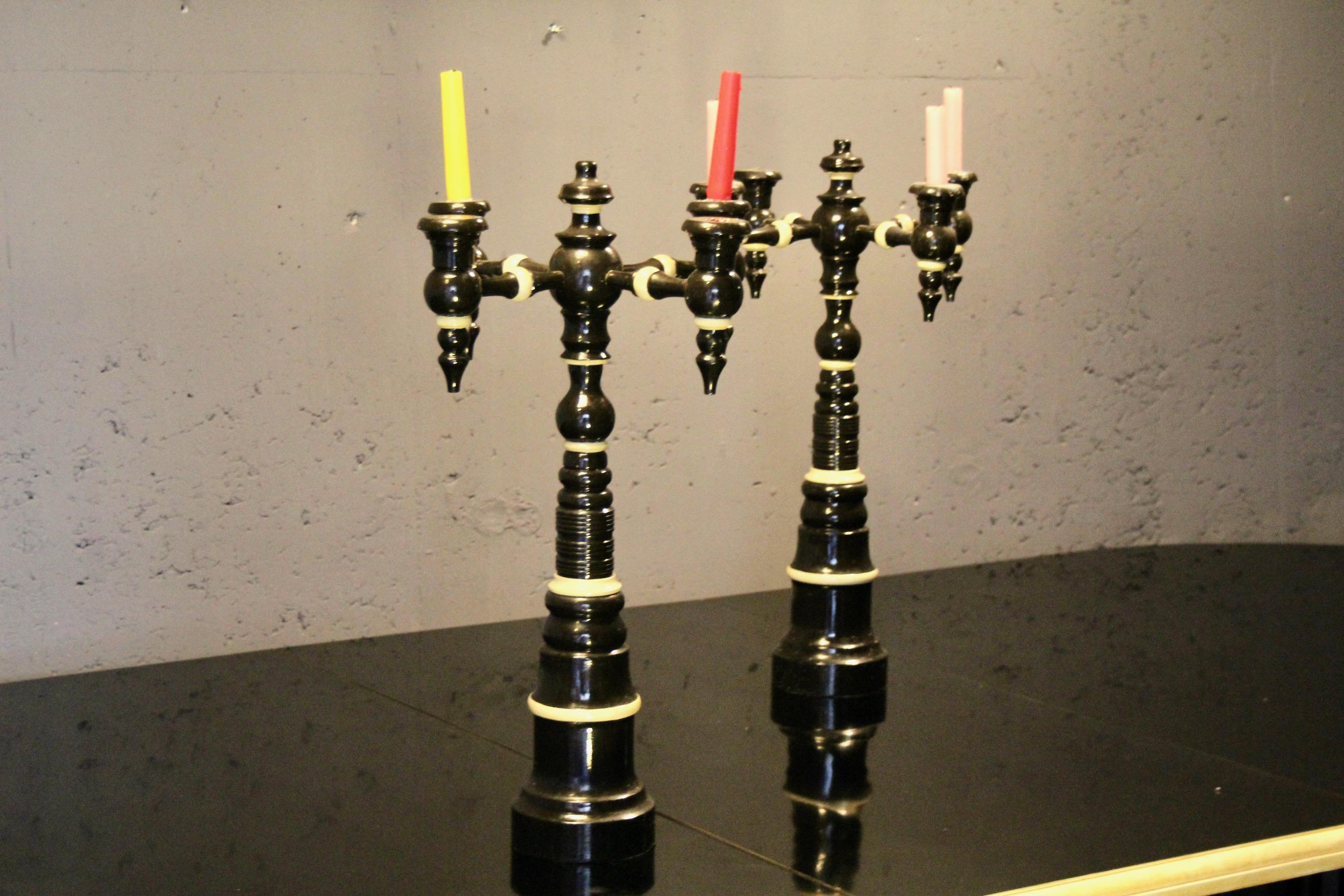 Pair of wood painted candlestick For Sale 1