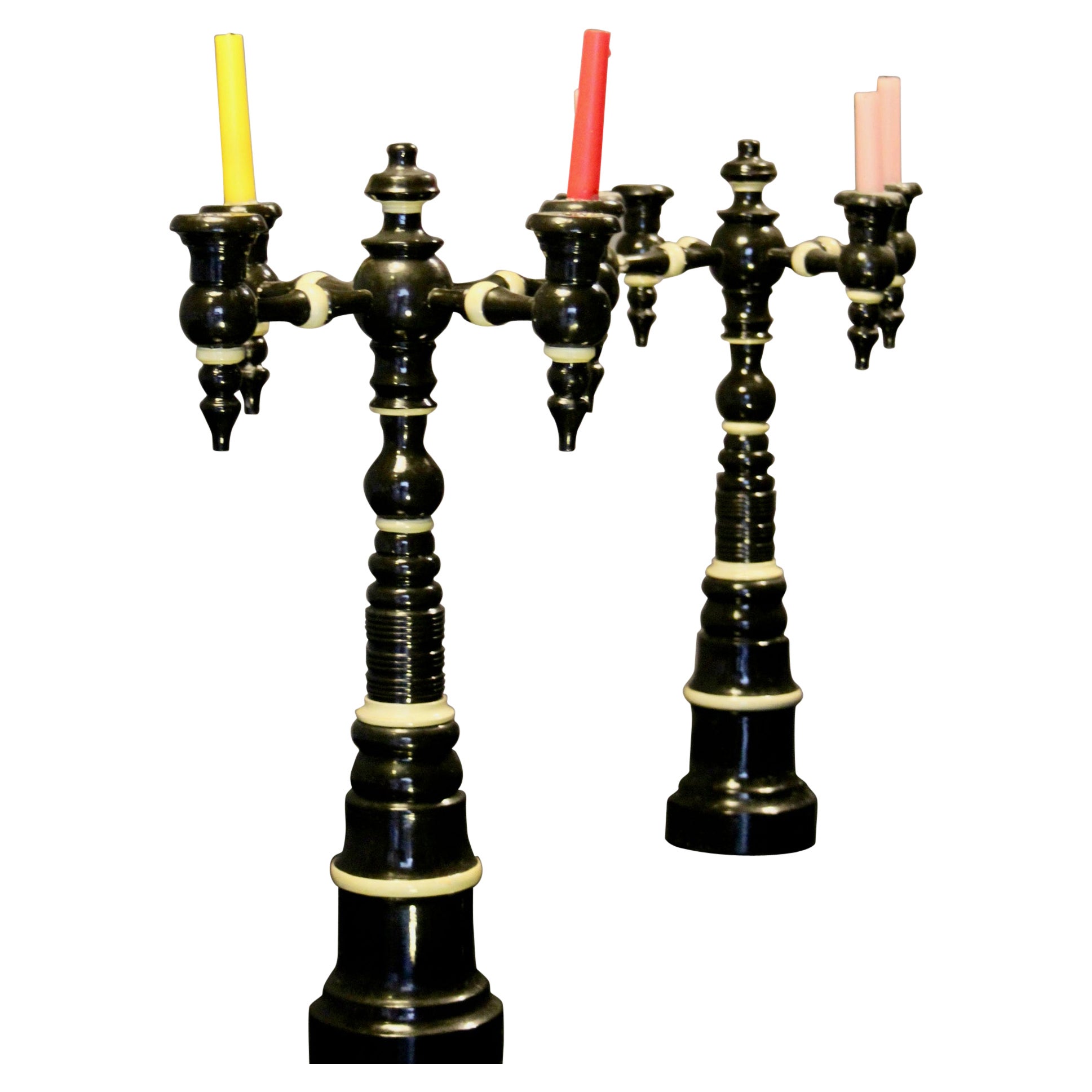 Pair of wood painted candlestick For Sale