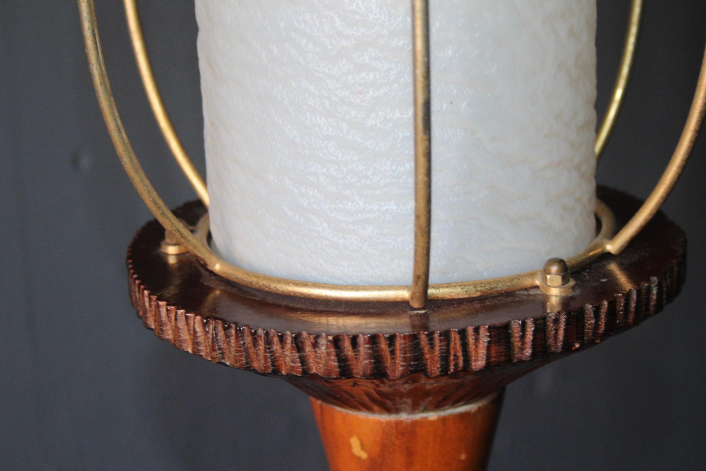 Brass Pair of Wood Palm Floor Lamp