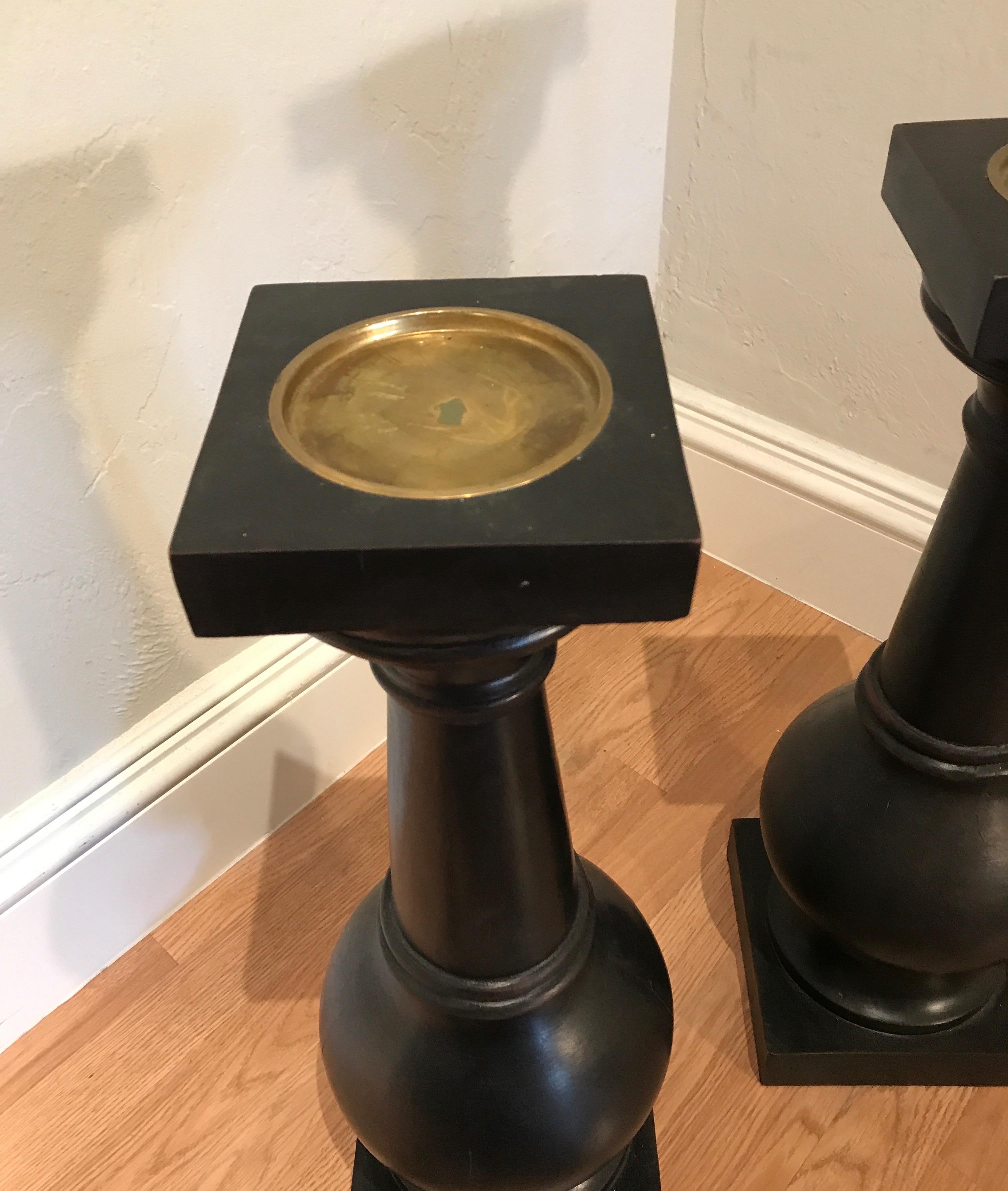 Pair of Wood Pillar Candlesticks For Sale 1