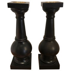 Vintage Pair of Wood Pillar Candlesticks