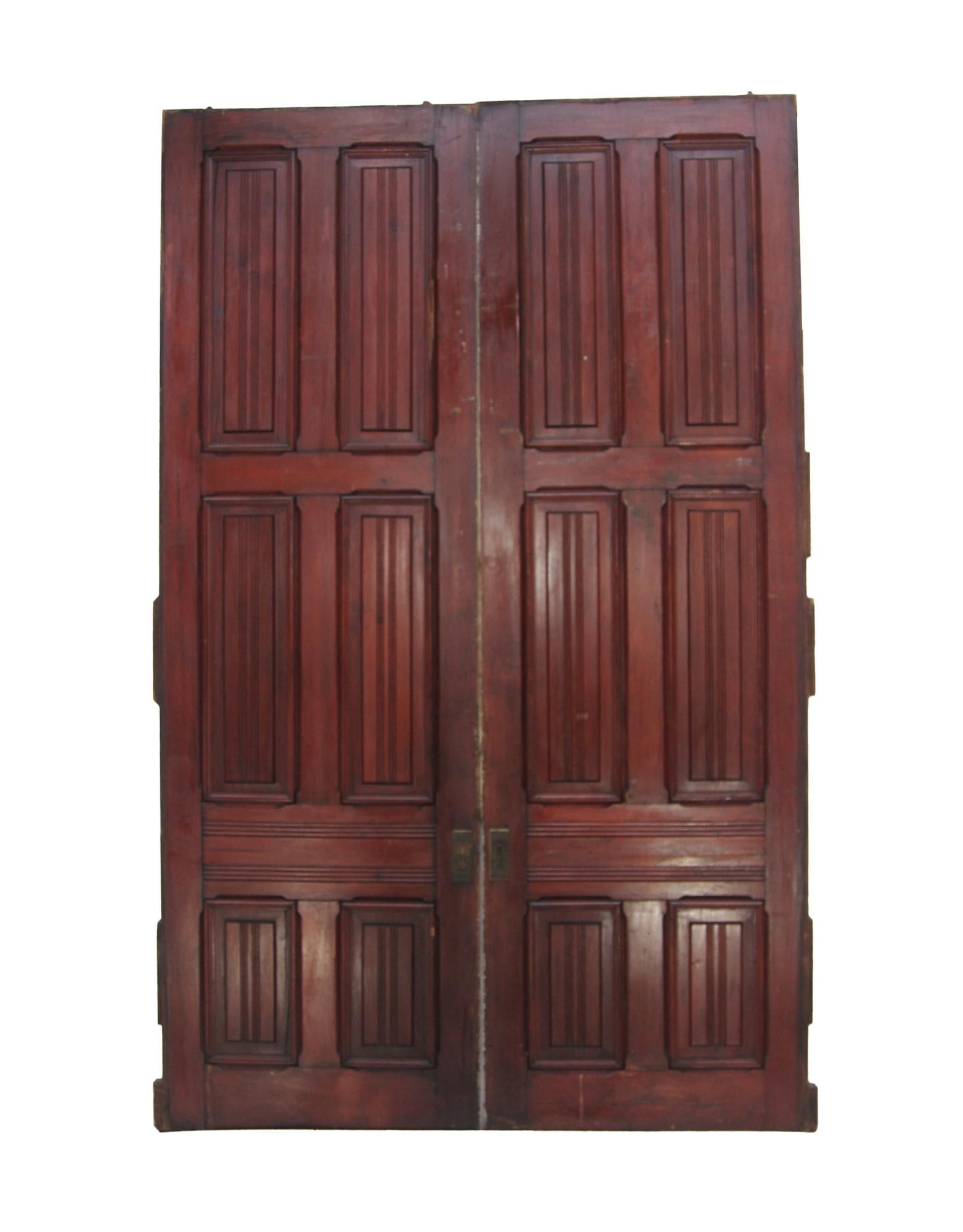 Paar Wood Pocket Doors 6 hochgezogene Paneele Aesthetic Movement (amerikanisch)
