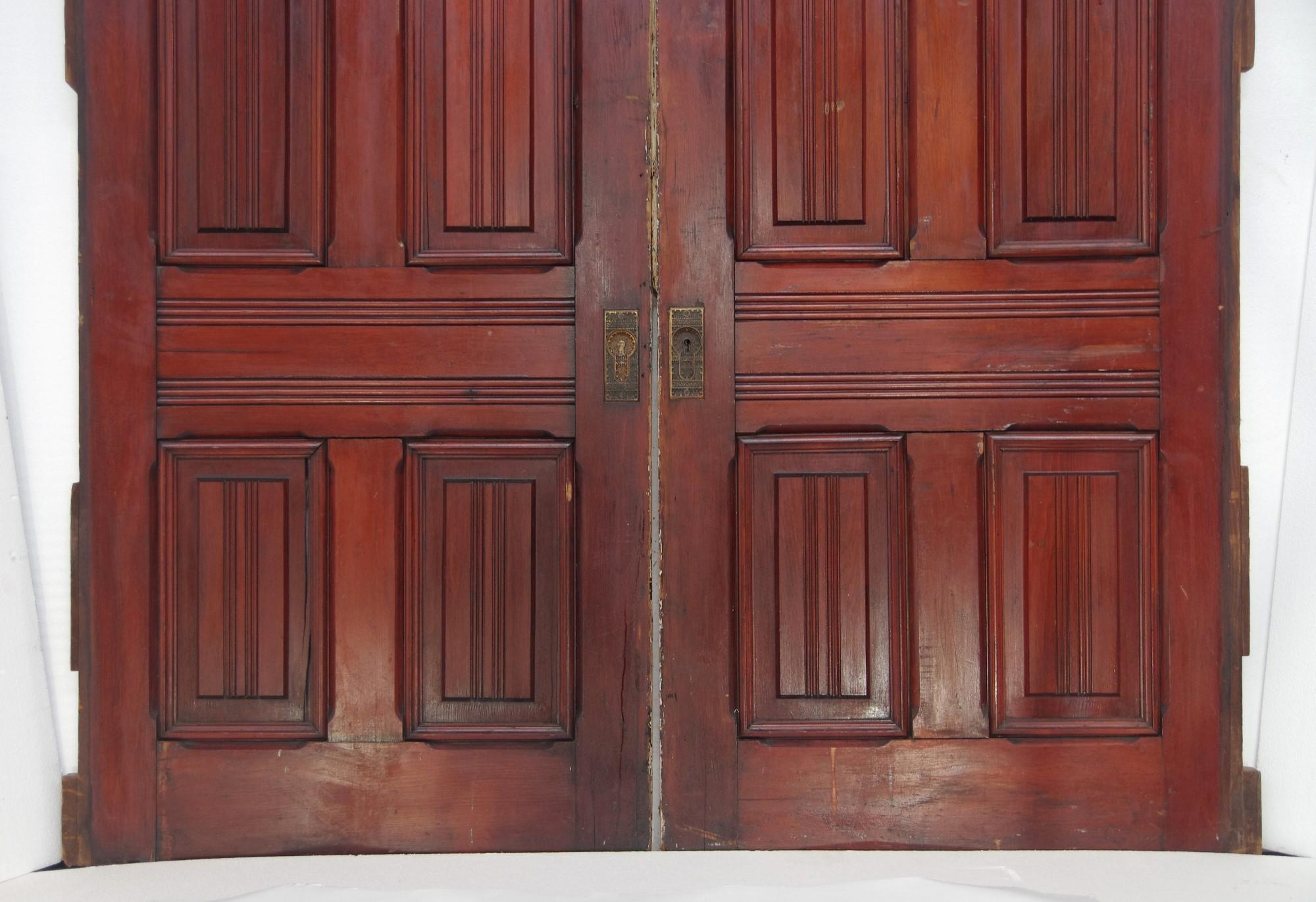 Late 19th Century Pair Wood Pocket Doors 6 Raised Panels Aesthetic Movement