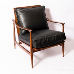 Pair of Wood, Rattan and Leather Scandinavian Armchairs, circa 1960