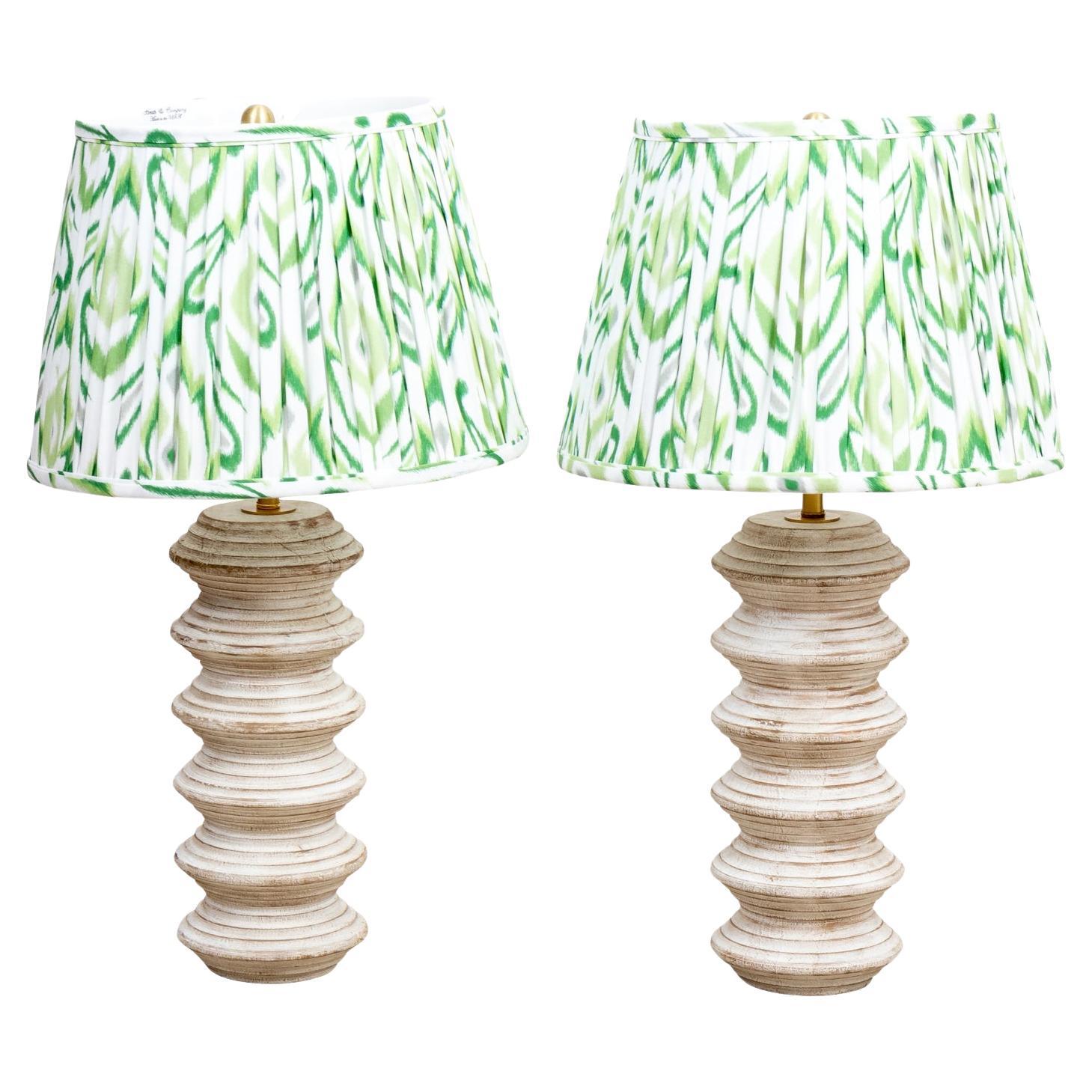 Pair of Wood Ring Turned Table Lamps