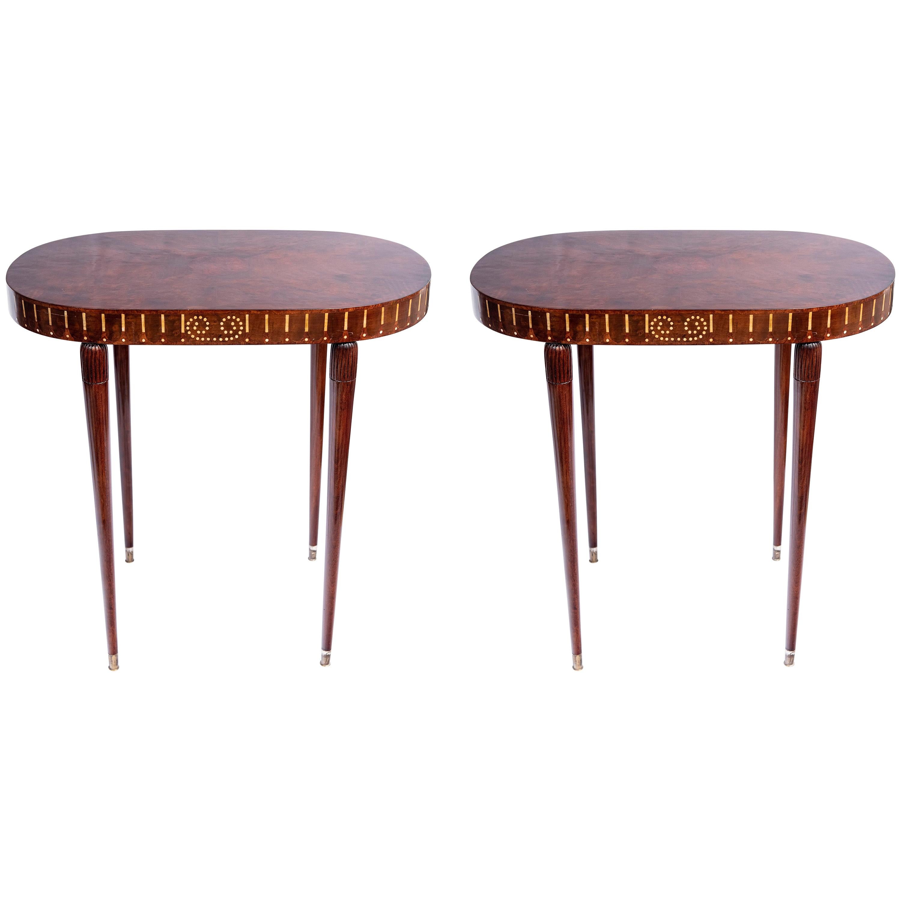 Pair of Wood Side Tables, Art Deco Style, France, circa 1930 For Sale