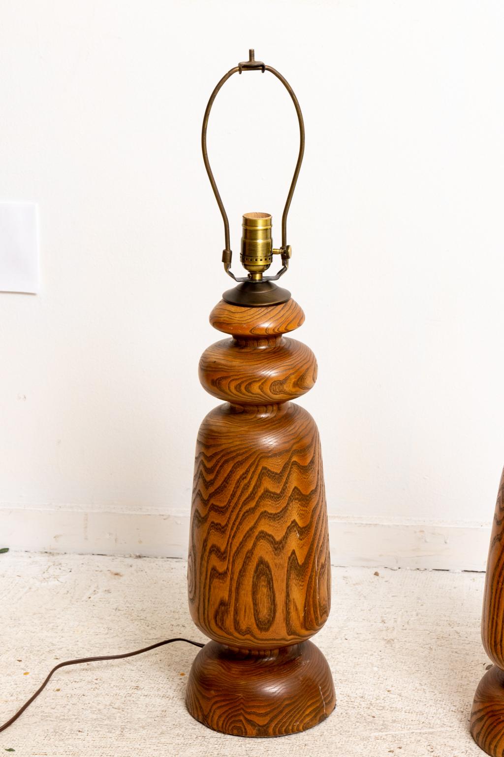 20th Century Pair of Wood Turned Table Lamps For Sale