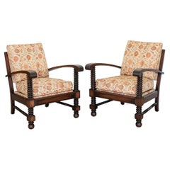 Pair of Wood Upholstered Armchairs by Charles Dudouyt