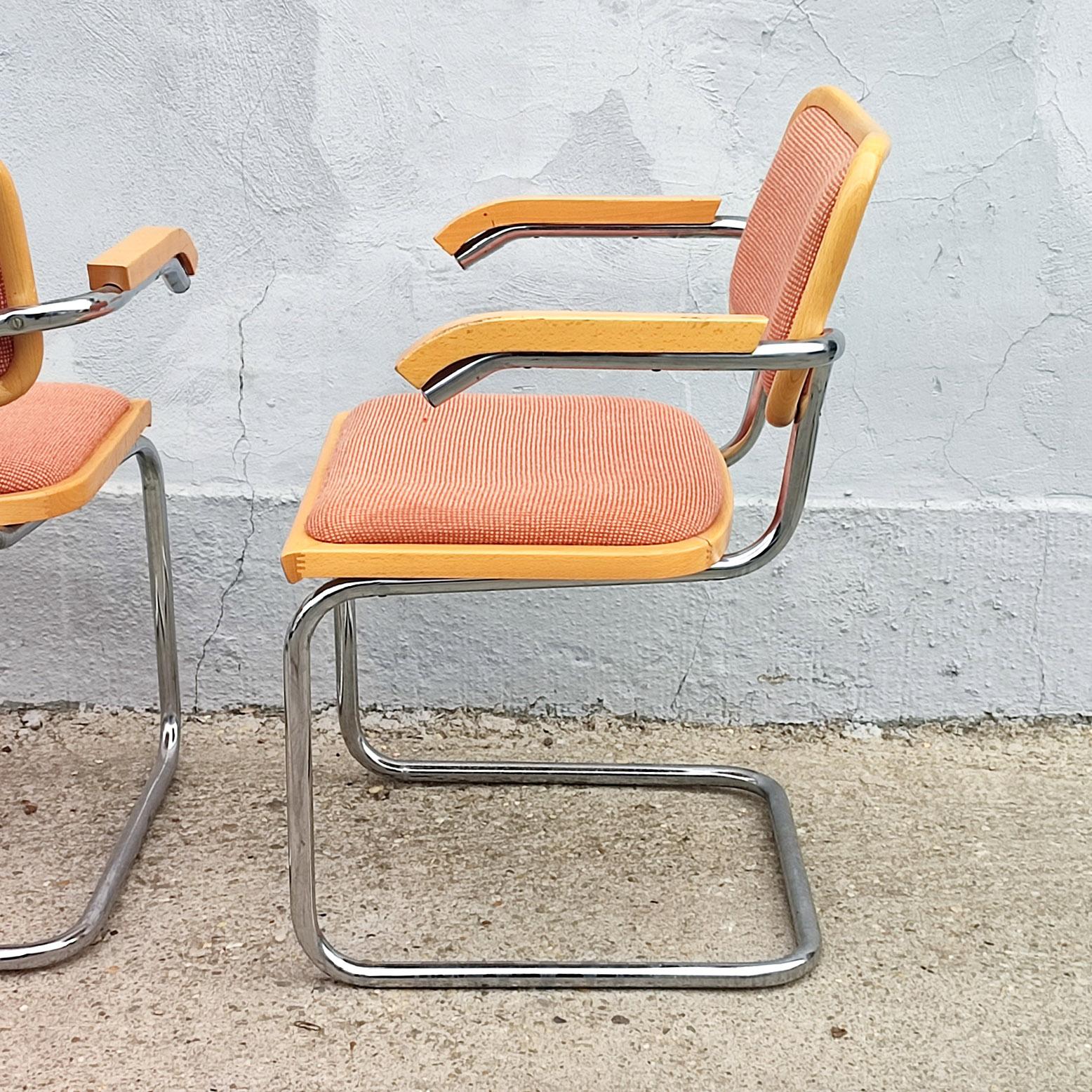 Pair of Wood Upholstery and Nickel Cesca Armchairs Chairs, 1970s In Good Condition For Sale In Bochum, NRW