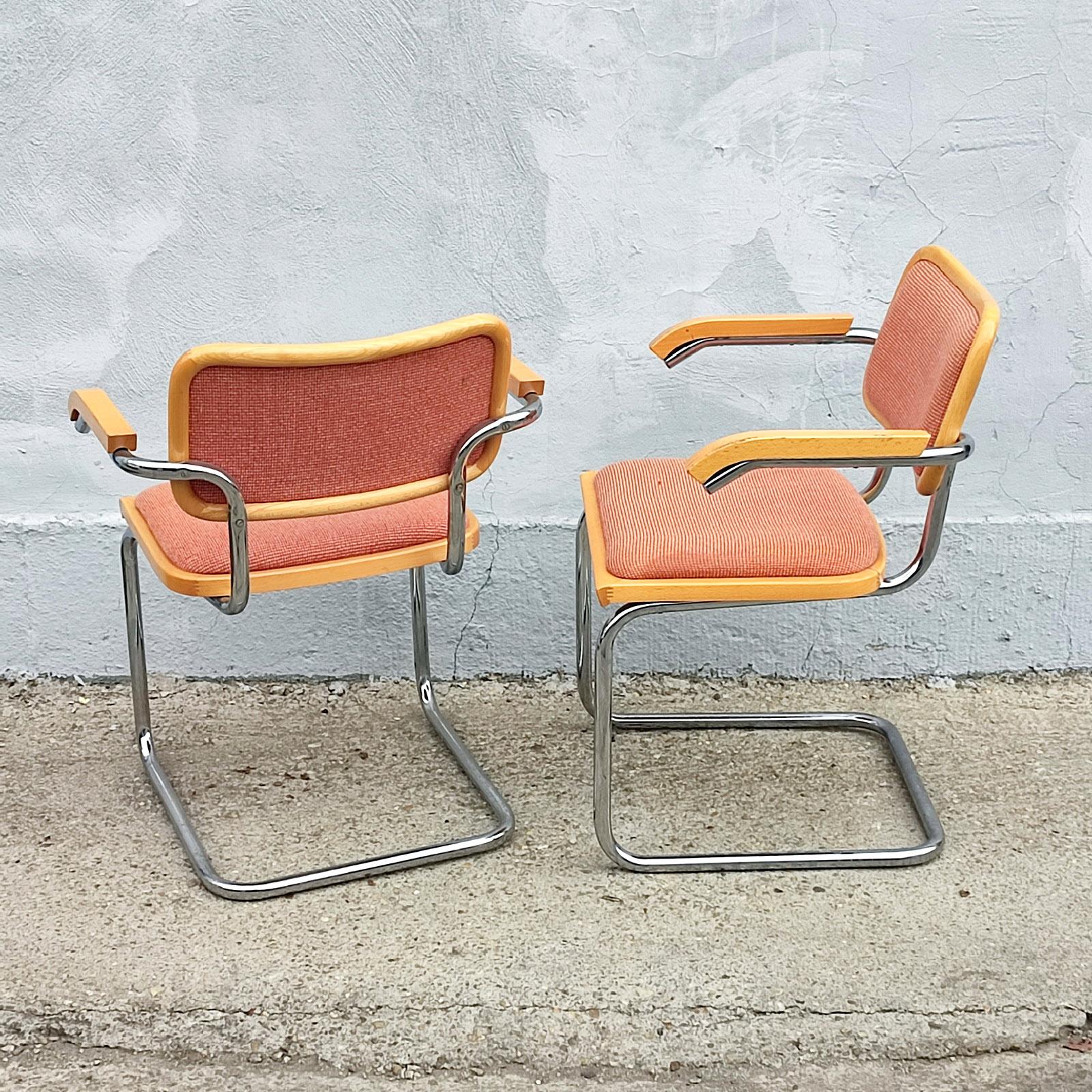 Pair of Wood Upholstery and Nickel Cesca Armchairs Chairs, 1970s For Sale 2