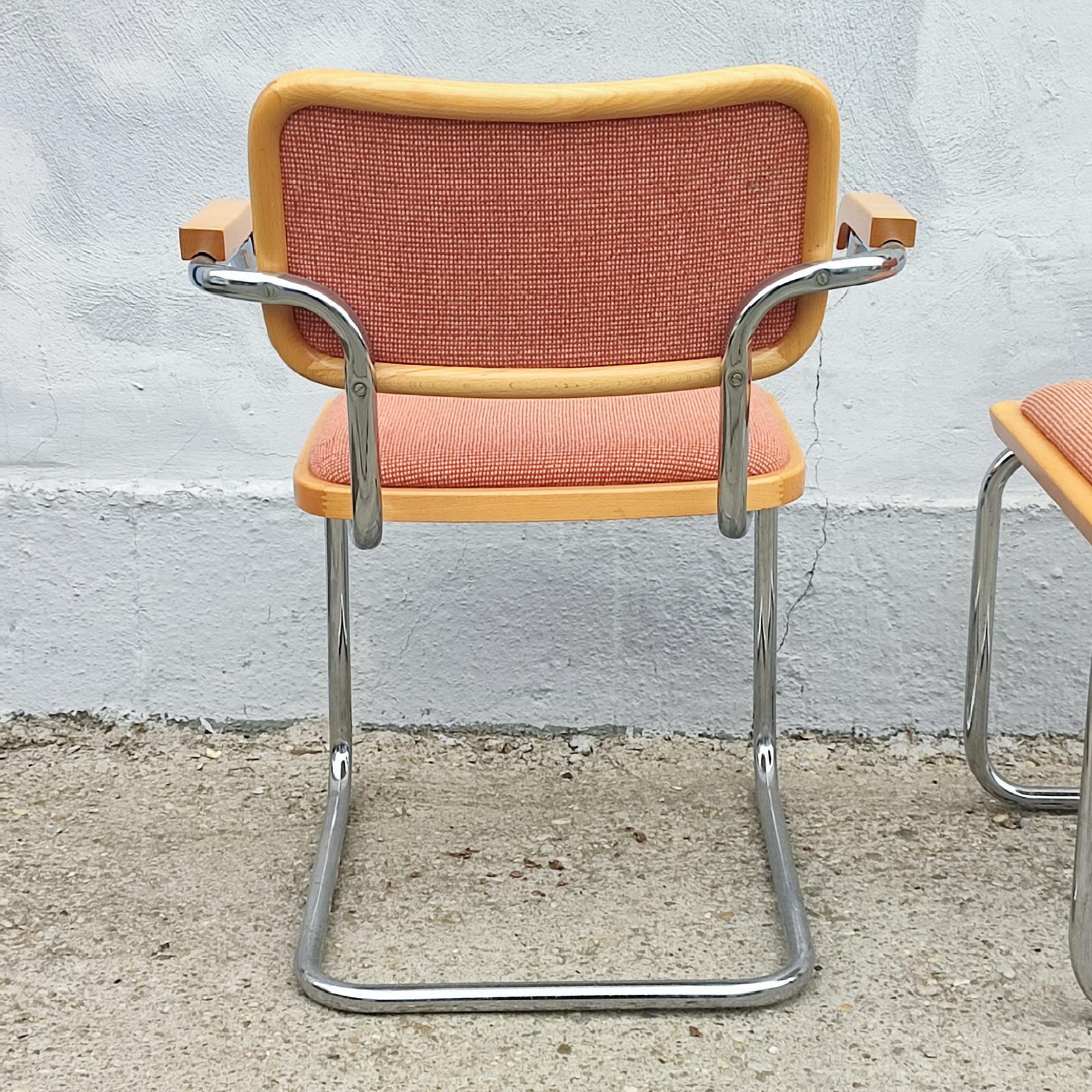 Pair of Wood Upholstery and Nickel Cesca Armchairs Chairs, 1970s For Sale 3