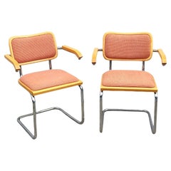 Pair of Wood Upholstery and Nickel Cesca Armchairs Chairs, 1970s