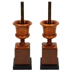 Pair of Wood Urn Lamps