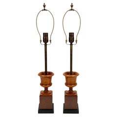 Pair of Wood Urn Lamps