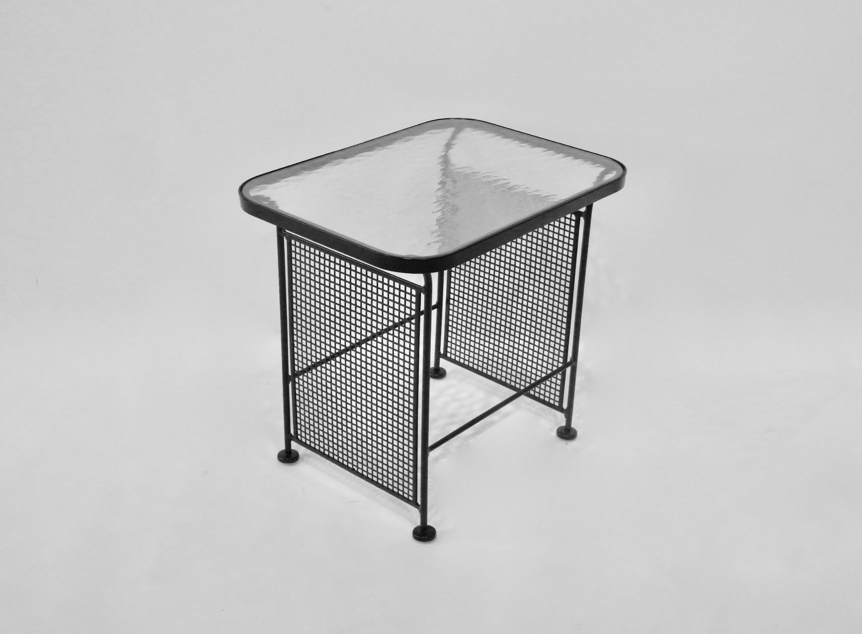 Pair of Woodard Glass Top Wrought Iron Side Tables For Sale 3