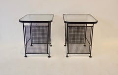 Pair of Woodard Glass Top Wrought Iron Side Tables