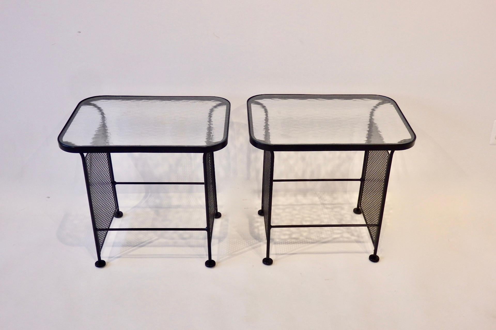 Pair of Woodard Glass Top Wrought Iron Side Tables For Sale 1