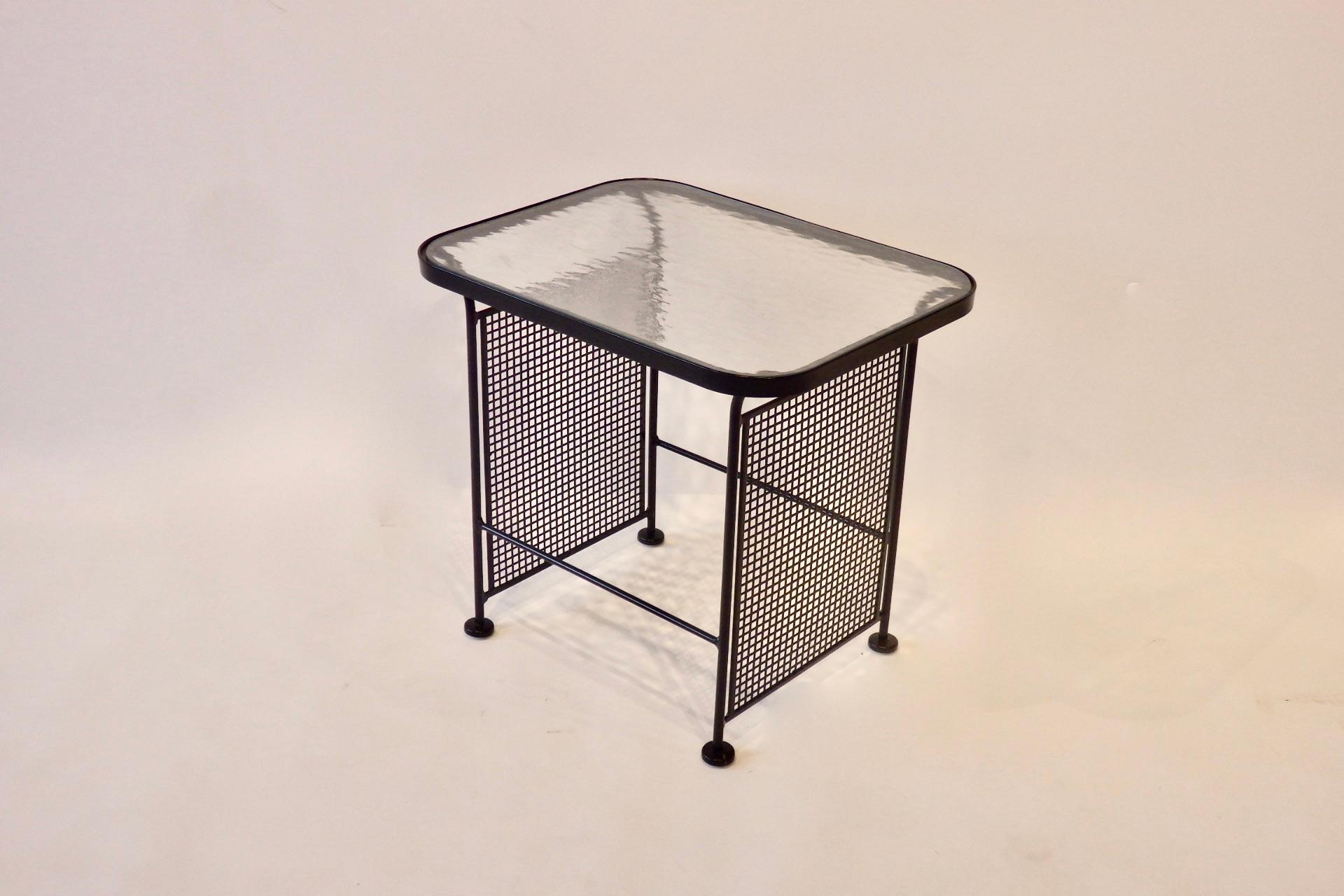 Pair of Woodard Glass Top Wrought Iron Side Tables For Sale 2